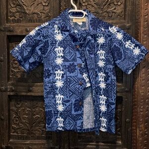 Blue Hawaiian Patterned Kids Shirt and Shorts